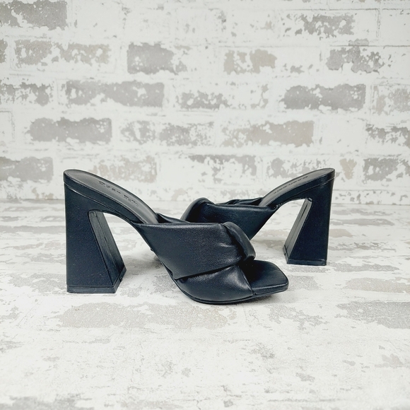 NEW Open Edit Saydee Black Slip On Square Toe Block Heel Sandals F664 - Picture 3 of 9